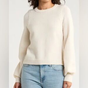 NWT French Connection Cream Braided Shoulder Crewneck Sweater Size XL
